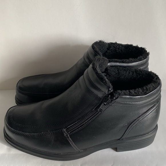 Areni One Leather Winter Ankle Boots Men`s Faux Fur Lining Dual Zip Black 8.5 - Picture 4 of 13